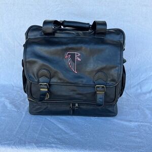 Vintage 90s Atlanta Falcons Black Leather Travel Bag with Embroidered Logo